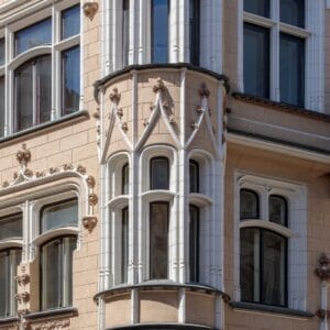 Amatu street 4, Riga. Eclecticism Art Nouveau facade
