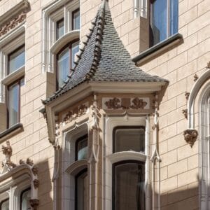 Amatu street 4, Riga. Eclecticism Art Nouveau facade
